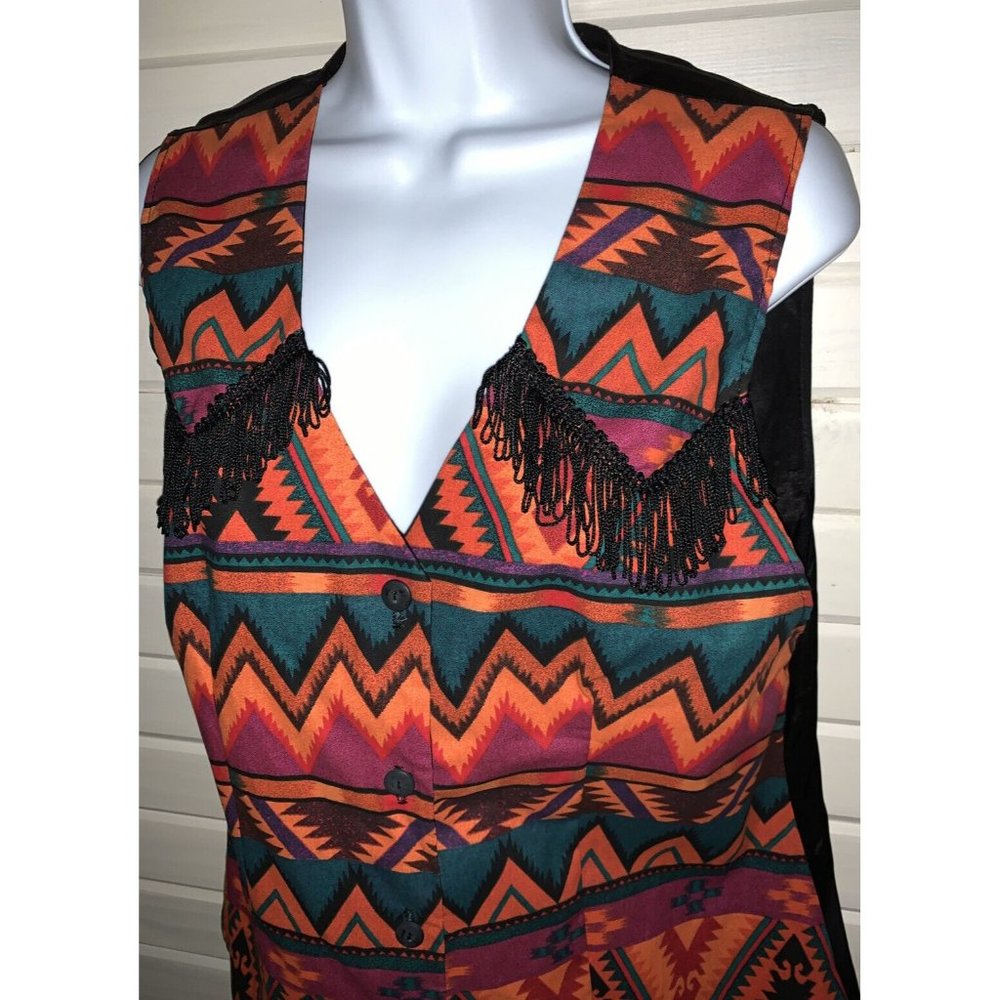 Vintage JW Jeans Wear Sz SMALL Bright Colors Vest Aztec Southwest Cotton EUC